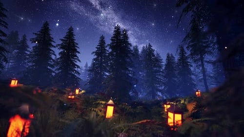 Shooting Stars in a Fantasy Forest Looped 60fps 4K