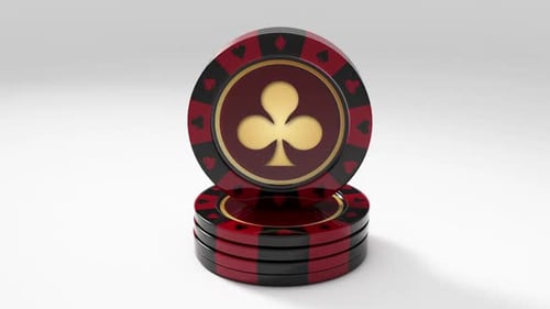 Red Poker chips rotating in loop with club sign