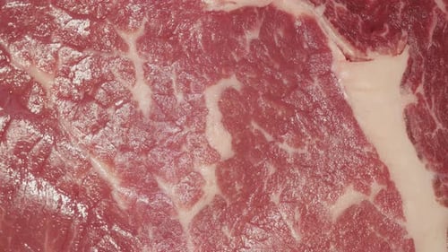 rotating steak macro video. View from above