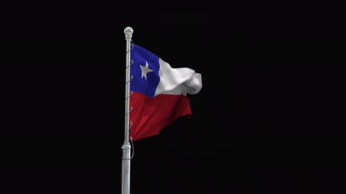 Waving Chilean Flag Realistic Animation on Black Background