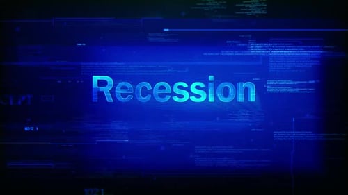 Futuristic Glitch Recession Title with Digital Code Background