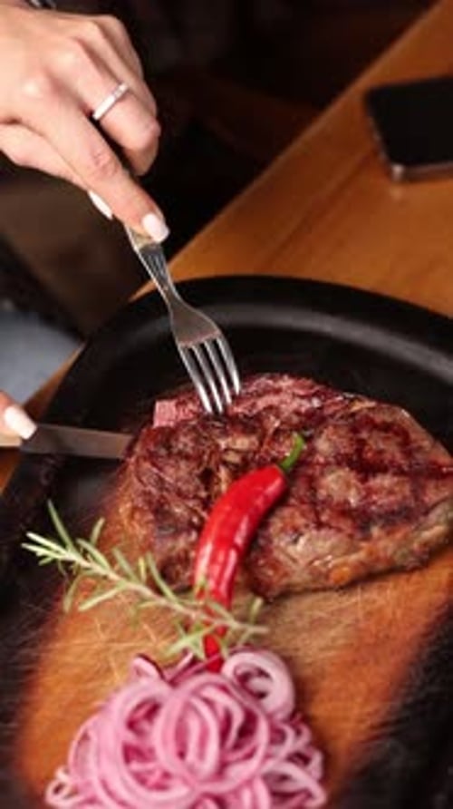 Delicious steak close-up in a restaurant