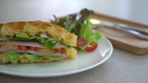 Fresh Waffle Sandwich with Salad on Plate