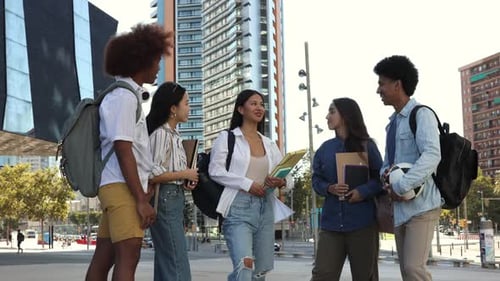 Students Chatting in Urban School Setting