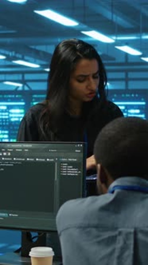Vertical Video Supervisor Doing Inspection in Server Hub Taking Feedback From Workers