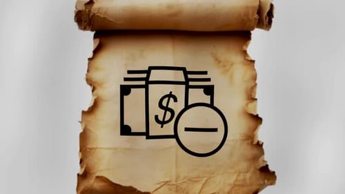 Old Parchment Paper Scroll With Delete Black Icon Wave Background Loop