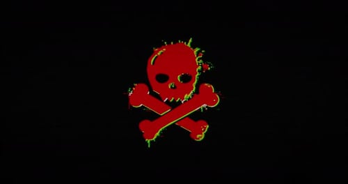 Glitch Effect Animation of Hacked System Alert with Skull and Crossbones