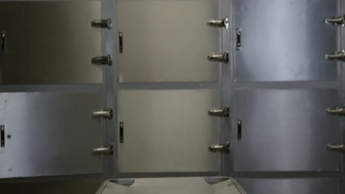 Morgue - tilt down from compartments to gurney HD