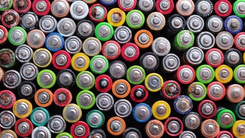Close Up of Colorful Used Batteries