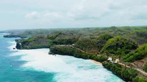 Drone footage from top of hidden beautiful beach landscape