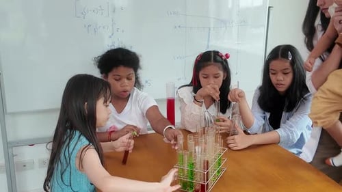 Enthusiastic Children Engaging in Science Lesson