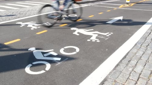 Bike Lane Asphalt Sign New York City Bicycle Path Cycle Route in Manhattan Roller Skating Way