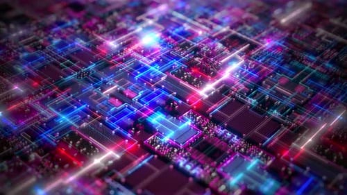 Neon Glowing Lines on Abstract Circuit Board Animation