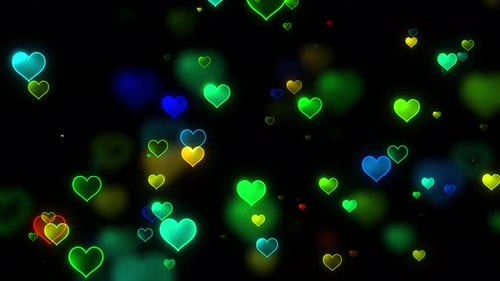 Glowing Neon Light Love Heart Particles Bokeh Background Loop V3