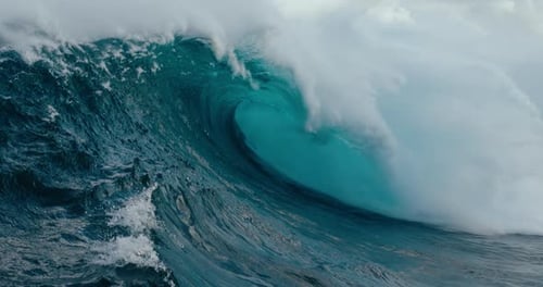 Large Ocean Wave Breaking In Slow Motion, Power Of Nature
