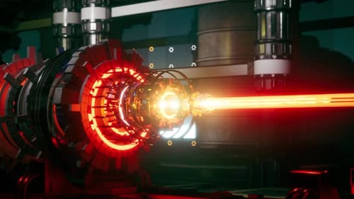 Futuristic Fusion Reactor Core with Glowing Energy Beam and Advanced Particle Accelerator