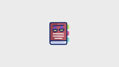 Animated Flat Design Law Book Icon with Scales of Justice