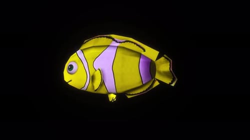 Cute Geometric Cartoon Fish Swimming Across Black Screen