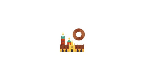 Flat Design Building Icon with Rotating Ring Element