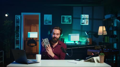 Tech Content Creator Filming Technology Review of V Mount Battery