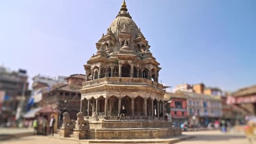 Tilt Shift of the Chyasi Deval or Krishna Mandir Temple in Patan Durbar Square, Lalitpur, Kathmandu
