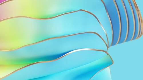 Vibrant flowing ribbons in iridescent pastel hues with gold trim