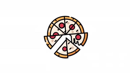 Animated Flat Design Pizza Icon with Separating Slices