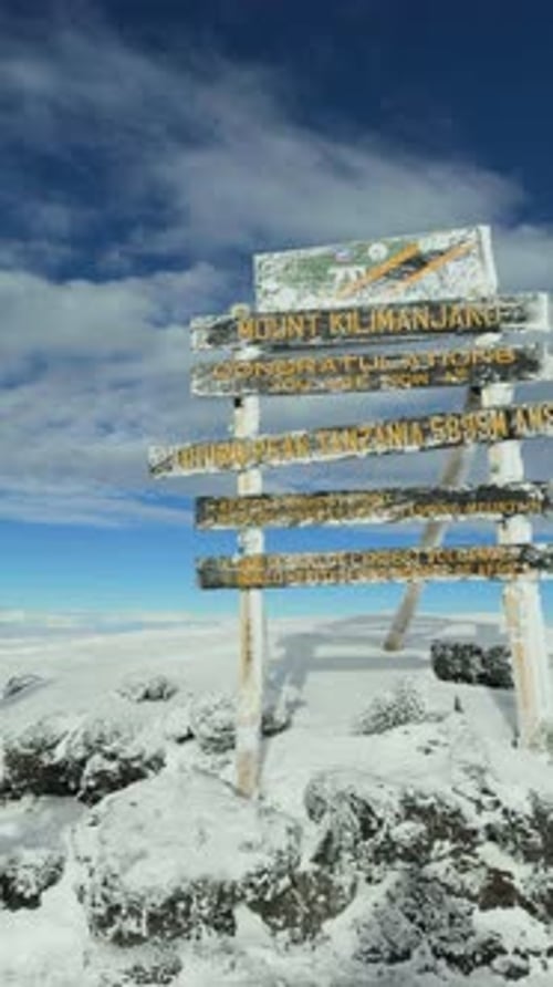 Mount Kilimanjaro's Uhuru Peak - Summit of Tallest Mountain in Africa. Vertical. Snow and Ice