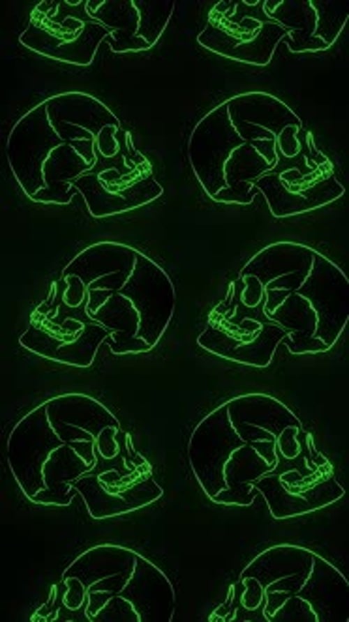 2D Skulls Green Motion Pattern