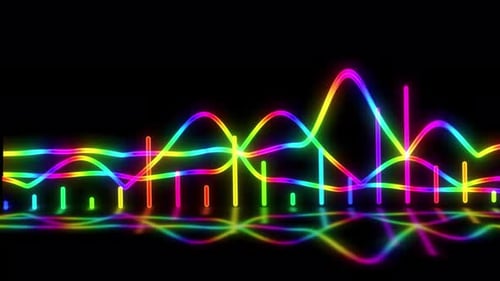 Sound Wave Signal Animation. Abstract Glowing Sound Wave Animation On Black Background. Abstract Mu