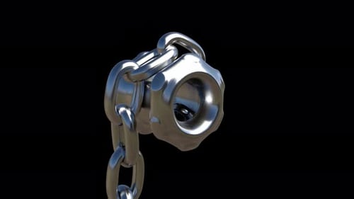 Shiny Metal Chain Close-Up Against Black Background, Captured Under Soft Lighting.