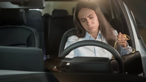 Tired Exhausted Caucasian Girl Female Woman Business Lady Driver ...