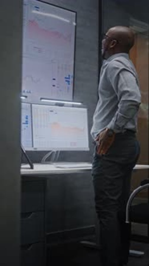 Trading Office Excited Financial Analyst Having Phone Call Celebrating After Making Profitable