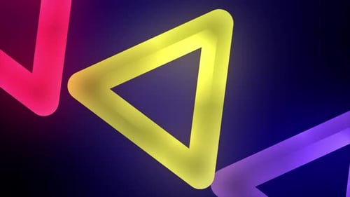 Abstract Neon Triangles, Abstract glowing Triangle Shape rotate on purple gradient background