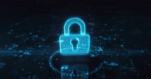 Holographic Digital Padlock Security Symbol Reveal Animation