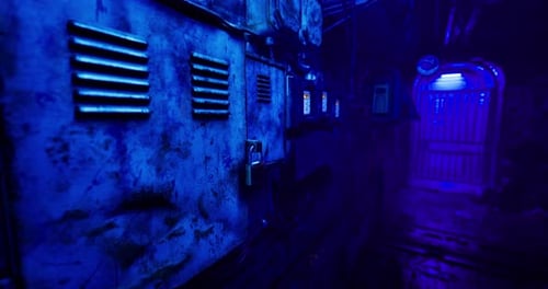 Grungy Sci-Fi Corridor Flythrough with Blue Light