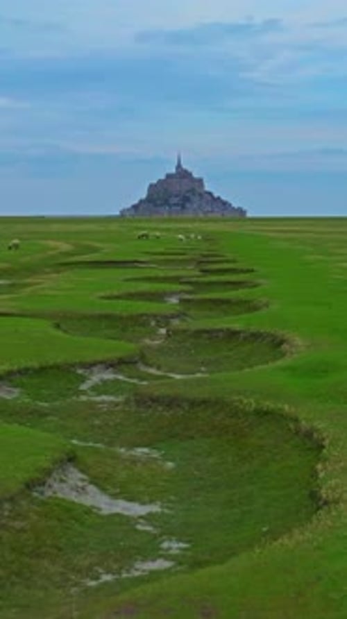 Aerial View of Amazing Mont Saint Michel Castle Fly Over Mont SaintMichel One of Europe's Most