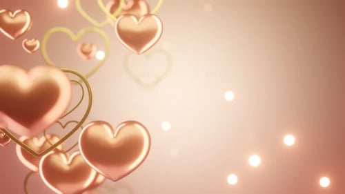 Elegant Golden Hearts with Bokeh Particles Loop Background
