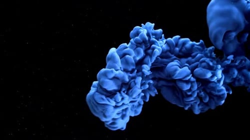 Blue Ink Cloud Explosion on Black Background