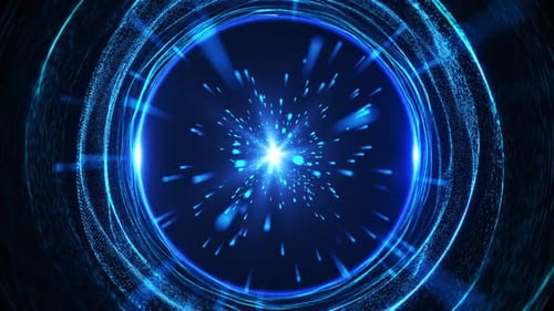 Futuristic Blue Light Tunnel with Glowing Particles