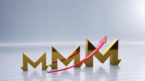 Rising Monero Symbols with Upward Red Arrow