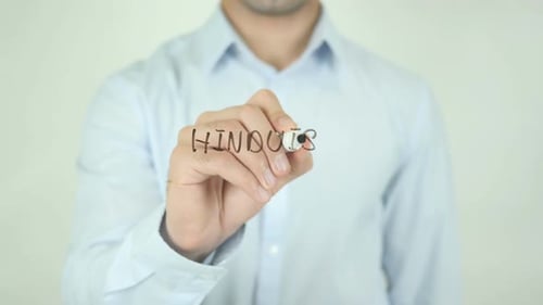 Man Writes Hinduism on Clear Surface