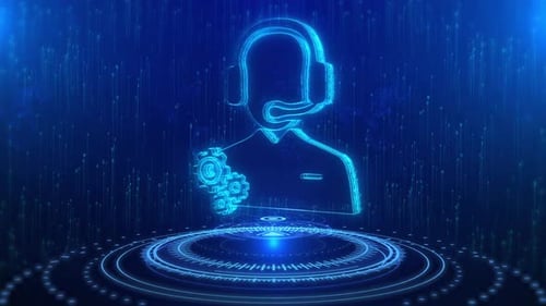 Animated Digital Customer Service Icon with Rotating Gears