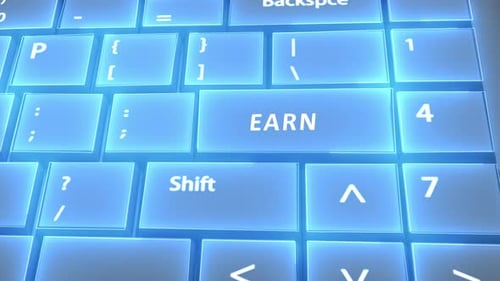 Futuristic Computer Keyboard Earn Text on Key