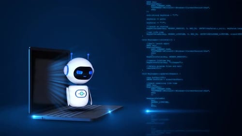 Pensée robotique à l'aide d'une interface virtuelle Ai Chatbot Icône Traitement des données Intelligence artificielle