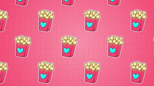 Cute Popcorn and Hearts Repeating Pattern Background
