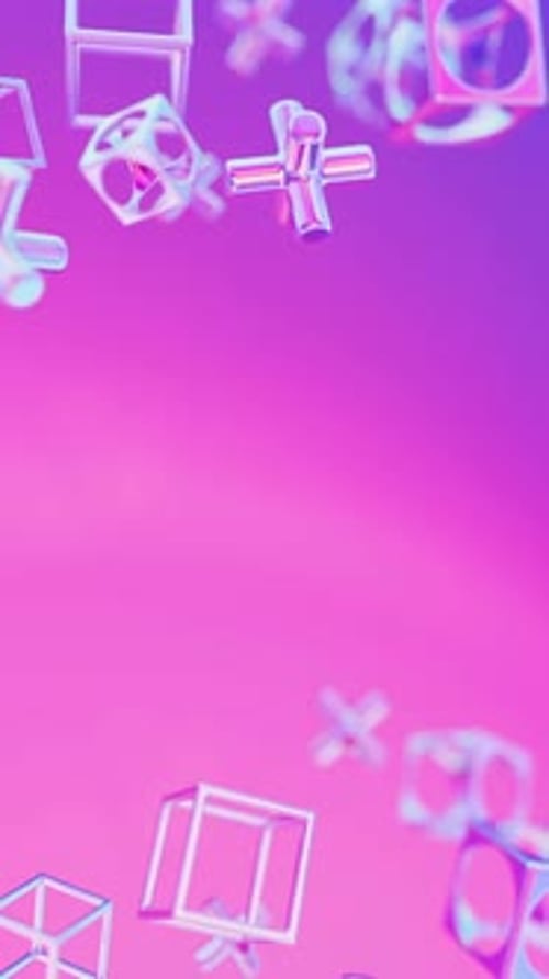 Abstract 3d Holographic Iridescent Geometric Shapes Rotating Animation Loop Modern Minimalistic