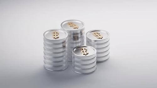 Growing Stacks of Silver Coins with Golden Dollar Signs