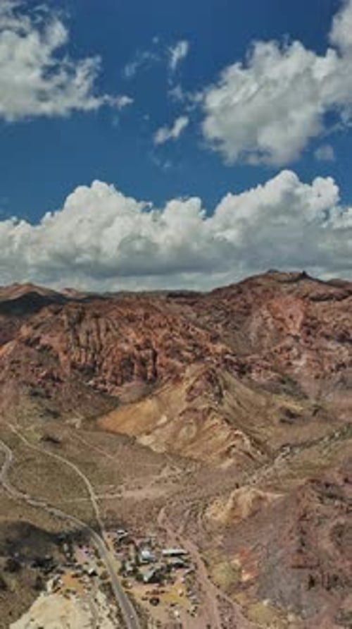 Aerial view of rugged desert landscape in Nevada under a cloudy sky