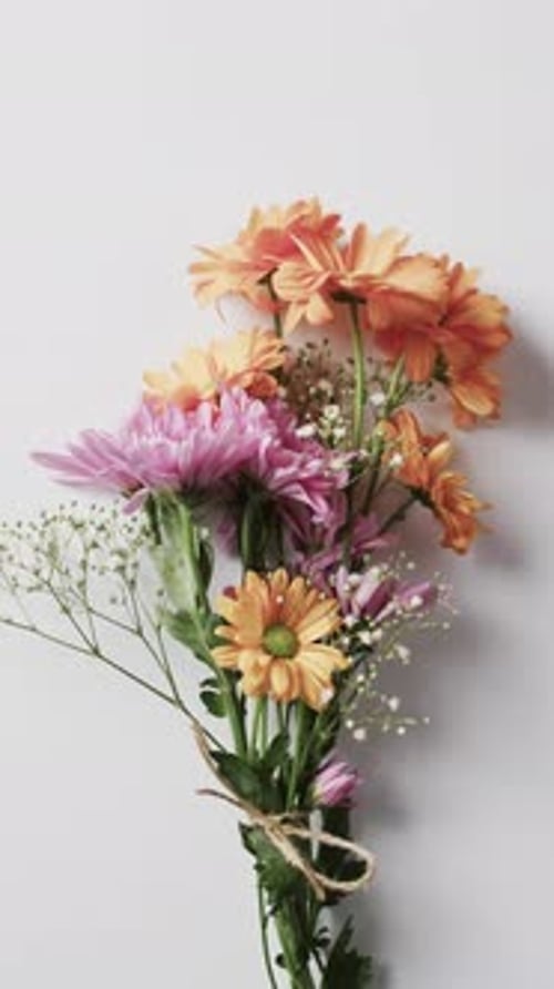 Colorful Flower Bouquet Tied with Twine